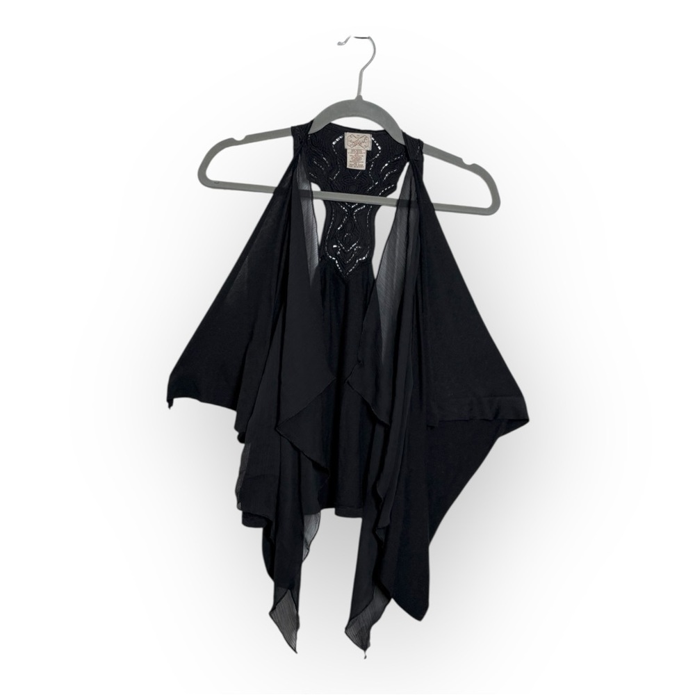 Eyelash Couture Black Sheer Lace Vest Festival Fairycore Whimsygoth Small